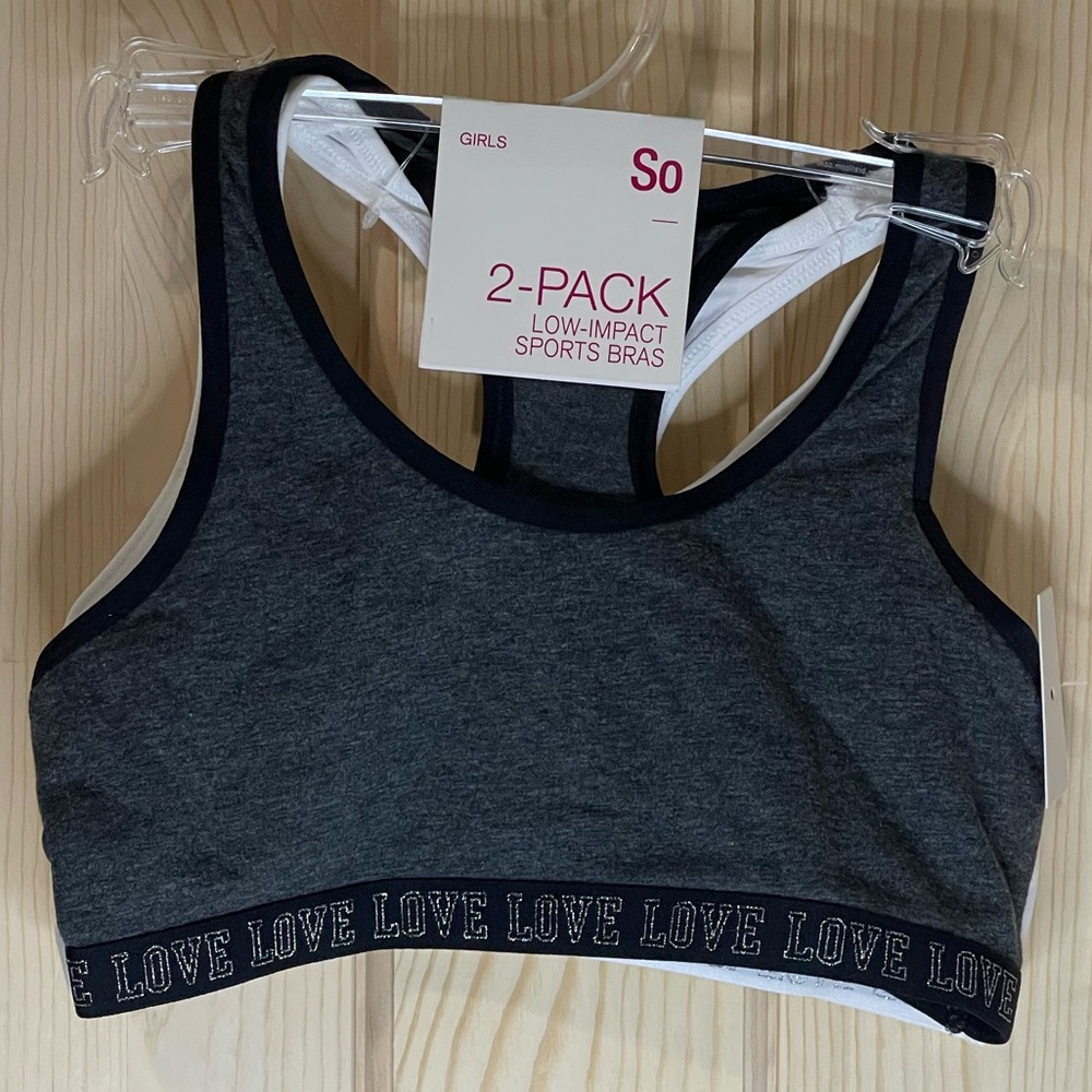 SO Girls 2-pk Low Impact Sports Bras - Size M7/8 (32A)